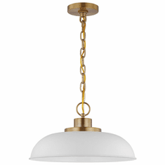Nuvo 60/7480 Colony Matte White and Burnished Brass 15" Drop Lighting