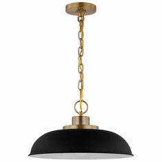 Nuvo 60/7481 Colony Matte Black and Burnished Brass 15" Pendant Lighting Fixture