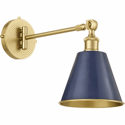 Quorum 5320-1-3280 Bailey Contemporary Blue / Aged Brass Wall Swing Arm Lamp