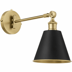Quorum 5320-1-5980 Bailey Contemporary Matte Black / Aged Brass Wall Swing Arm Lamp