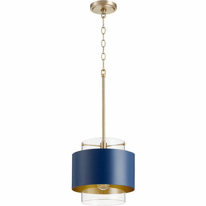 Quorum 8012-3280 Modern Aged Brass w/ Blue Mini Hanging Pendant Light