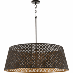 Quorum 8217-4-5980 Benedict Modern Matte Black / Aged Brass 32" Drum Drop Ceiling Light Fixture