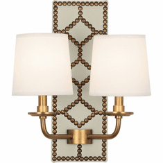 Robert Abbey 1032 Williamsburg Lightfoot Bruton White Leather and Aged Brass Wall Light Sconce