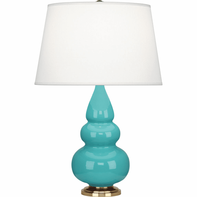 Robert Abbey 252X Triple Gourd Egg Blue Glazed Ceramic with Antique Natural Brass 24" Table Lamp Lighting