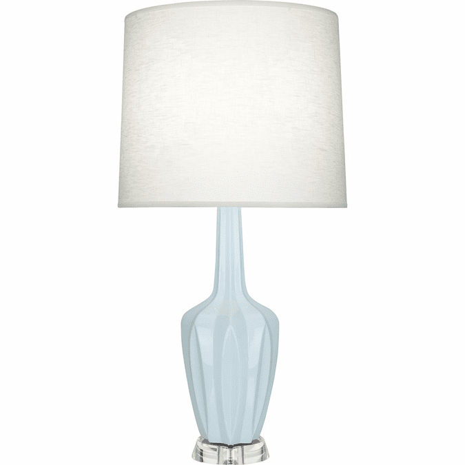 Robert Abbey BB37 Emma Modern Baby Blue Glazed Ceramic with Polished Nickel Side Table Lamp