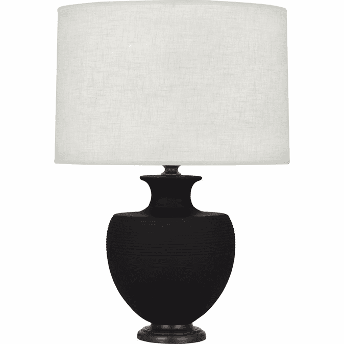 Robert Abbey MDC22 Michael Berman Atlas Matte Dark Coal Glazed Ceramic with Deep Patina Bronze Table Top Lamp