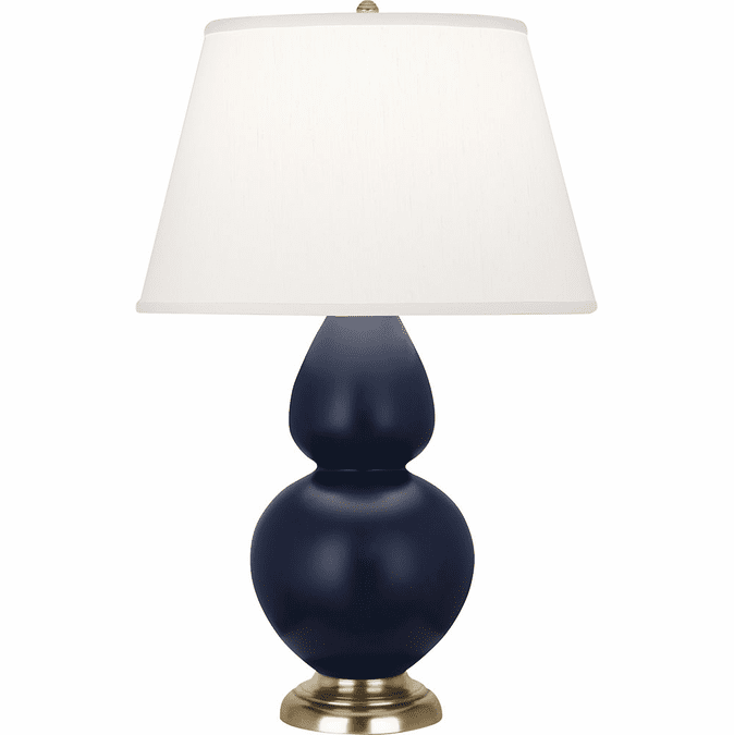 Robert Abbey MMB55 Double Gourd Modern Matte Midnight Blue Glazed Ceramic With Antique Brassed Table Lamp