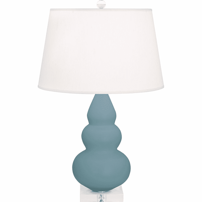 Robert Abbey MOB33 Small Triple Gourd Modern Matte Steel Blue Glazed Ceramic With Lucite Base Table Lighting