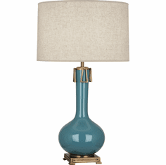 Robert Abbey OB992 Athena Steel Blue Glazed Ceramic with Aged Brass Table Light