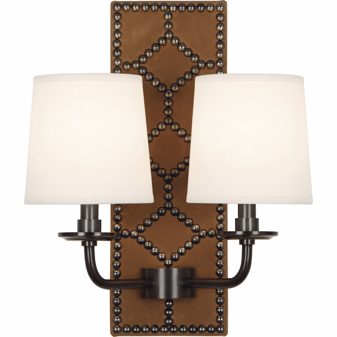 Robert Abbey Z1030 Williamsburg Lightfoot English Ochre Leatherand Deep Patina Bronze Wall Lighting