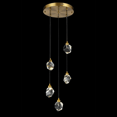 StarFire Crystal LD6117AB Rock Crystal Antique Brass LED Multi Pendant Light
