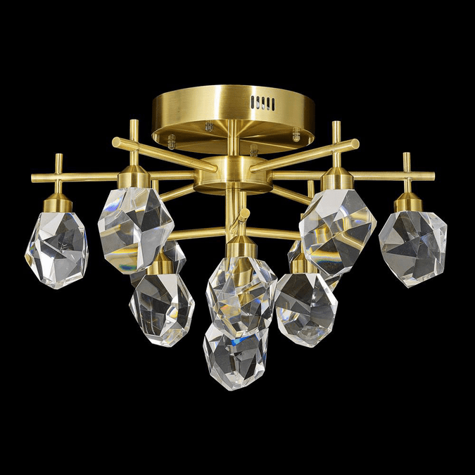StarFire Crystal LD6123AB Rock Crystal Antique Brass LED Flush Ceiling Light Fixture