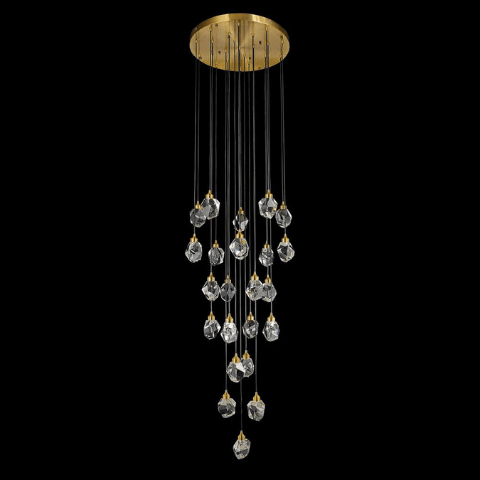 StarFire Crystal LD6124AB Rock Crystal Antique Brass LED Multi Pendant Hanging Light