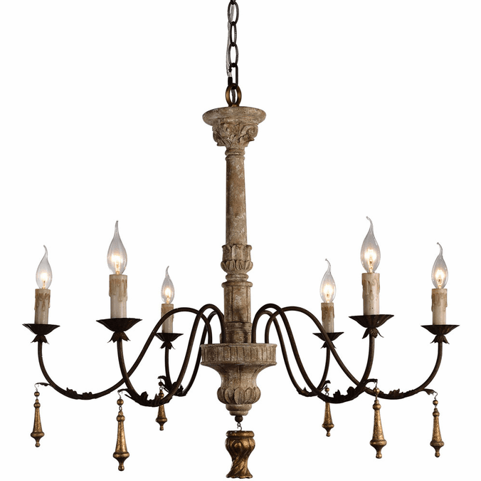 Terracotta H5106-6 Allesia Traditional Washed White Chandelier Light