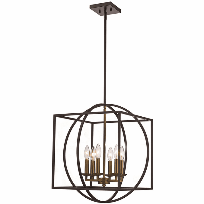 Trans Globe 11186-AG-BK Geometric Cage Modern Antique Gold/Black 20" Hanging Pendant Light