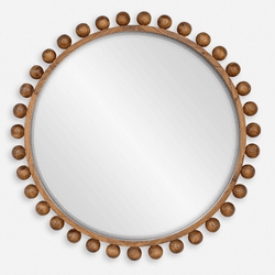 Uttermost 08176 Cyra Modern Warm Walnut Stain Beaded Round Wall Mounted Mirror