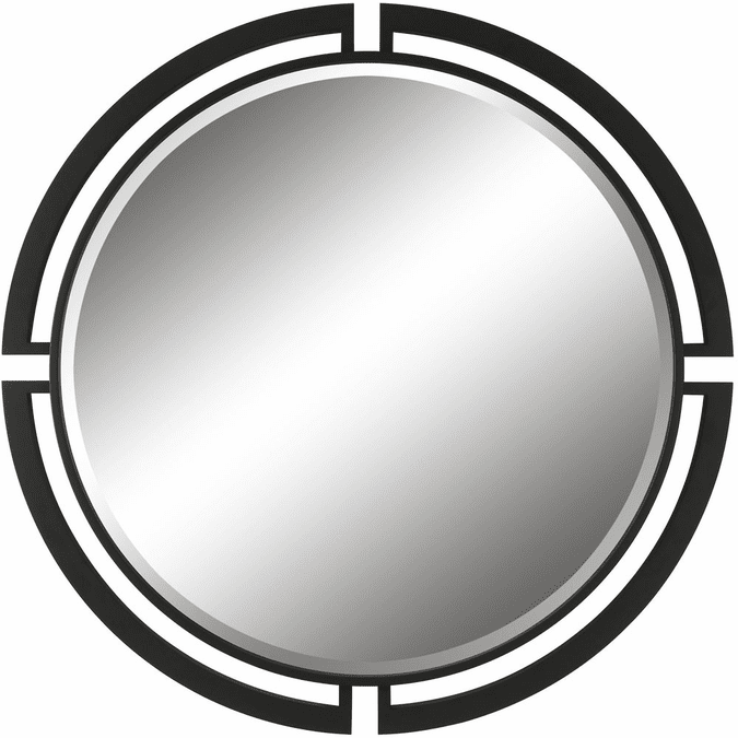 Uttermost 09878 Quadrant Contemporary Satin Black Modern Round Mirror