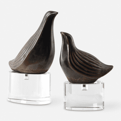Uttermost 18144 Nesting Bird Contemporary Antiqued Metallic Gold Leaf Gray Sculptures (set of 2)