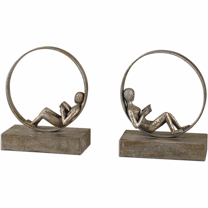 Uttermost 19596 Lounging Reader Contemporary Antique Bookends Set/2