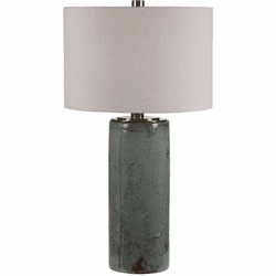 Uttermost 28333 Callais Crackled Aqua Blue With Dark Bronze and Brushed Nickel Table Top Lamp