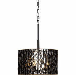 Varaluz 380P03MBFG Estela Contemporary Matte Black / French Gold 16" Drum Drop Ceiling Light Fixture
