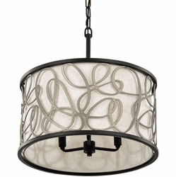 Varaluz 381P03MBAR Scribble Contemporary Matte Black / Artifact 18" Drum Pendant Lighting