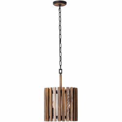 Varaluz 387P02MBW Suratto Contemporary Matte Black / Medium Walnut Mini Drum Lighting Pendant