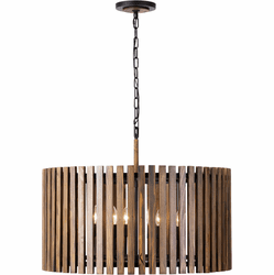 Varaluz 387P08MBW Suratto Modern Matte Black / Medium Walnut 30" Drum Hanging Pendant Lighting