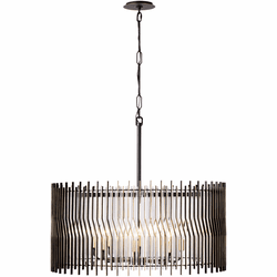Varaluz 393P08MBFG Park Row Contemporary Matte Black / French Gold 32" Drum Drop Ceiling Lighting