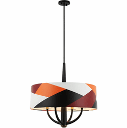 Varaluz 501P04BLSB Patchwork Contemporary Black / Satin Brass 24" Drum Pendant Light