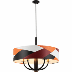 Varaluz 501P05BLSB Patchwork Modern Black / Satin Brass 30" Drum Hanging Pendant Lighting