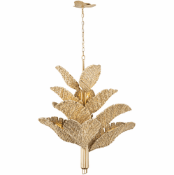 Varaluz 901C12FGN Banana Leaf Tropical French Gold Hanging Pendant Lighting