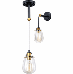Vaxcel P0232 Kassidy Contemporary Black and Natural Brass Mini Hanging Lamp / Wall Sconce