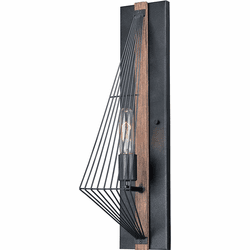 Vaxcel W0252 Dearborn Modern Black with Burnished Wood Wall Light Sconce