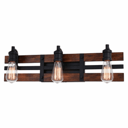 Vaxcel W0380 Carrington Modern Matte Black and Deep Walnut 3-Light Bathroom Vanity Lighting