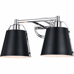 Vaxcel W0423 Barrington Contemporary Matte Black and Chrome 2-Light Vanity Light Fixture