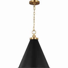 Visual Comfort Studio CP1271MBKBBS Wellfleet Contemporary Midnight Black and Burnished Brass 15.5" Hanging Light