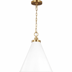 Visual Comfort Studio CP1271MWTBBS Wellfleet Contemporary Matte White and Burnished Brass 15.5" Hanging Lamp