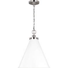 Visual Comfort Studio CP1271MWTPN Wellfleet Contemporary Matte White and Polished Nickel 15.5" Pendant Light