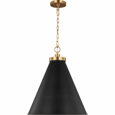 Visual Comfort Studio CP1281MBKBBS Wellfleet Contemporary Midnight Black and Burnished Brass 19.5" Pendant Hanging Light