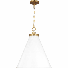 Visual Comfort Studio CP1281MWTBBS Wellfleet Contemporary Matte White and Burnished Brass 19.5" Ceiling Pendant Light