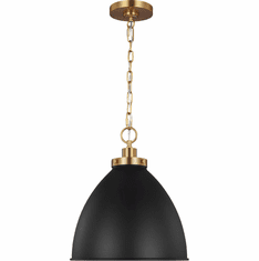 Visual Comfort Studio CP1291MBKBBS Wellfleet Contemporary Midnight Black and Burnished Brass 15.5" Pendant Lighting