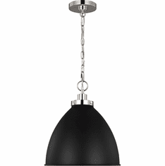 Visual Comfort Studio CP1291MBKPN Wellfleet Modern Midnight Black and Polished Nickel 15.5" Drop Ceiling Light Fixture