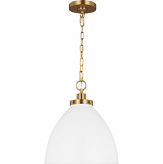 Visual Comfort Studio CP1291MWTBBS Wellfleet Modern Matte White and Burnished Brass 15.5" Pendant Hanging Light