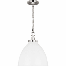 Visual Comfort Studio CP1291MWTPN Wellfleet Contemporary Matte White and Polished Nickel 15.5" Pendant Lamp