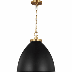 Visual Comfort Studio CP1301MBKBBS Wellfleet Modern Midnight Black and Burnished Brass 17.5" Pendant Lamp