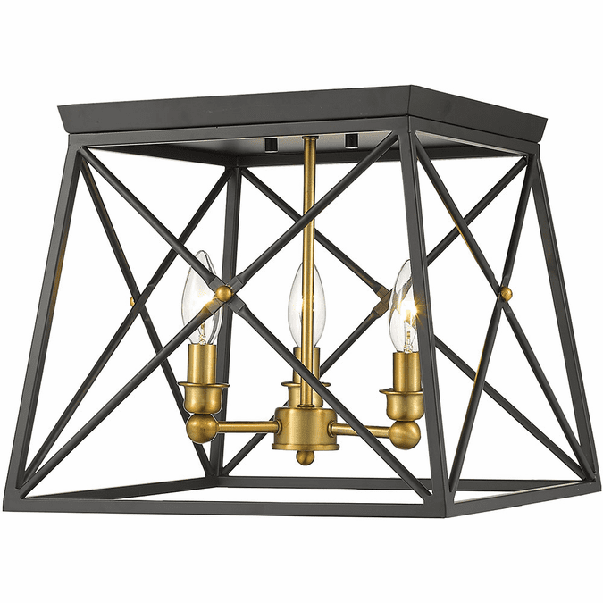 Z-Lite 447F14-MB-OBR Trestle Matte Black and Olde Brass Flush Mount Lighting Fixture