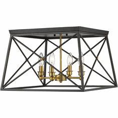 Z-Lite 447F18-MB-OBR Trestle Matte Black and Olde Brass Flush Mount Ceiling Light Fixture
