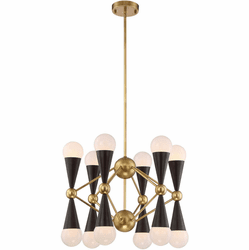 Zeev Lighting CD10169/12/AGB+MBK Crosby Modern Aged Brass / Matte Black Mini Lighting Chandelier