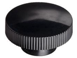 KNURLED BLACK PLASTIC KNOB WITH 10-32 INTERNAL BRASS THREAD